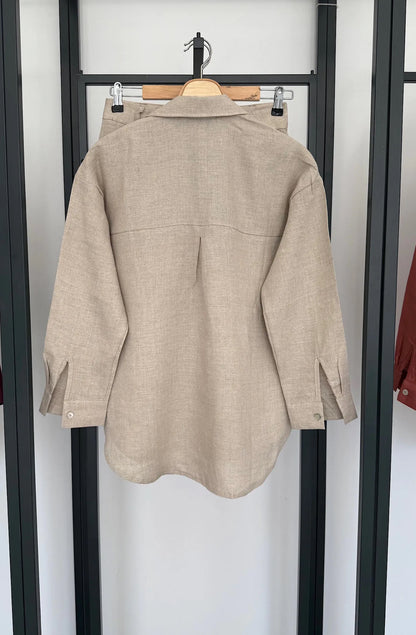 Beige Linen Shirt & Shorts Co-ord Set