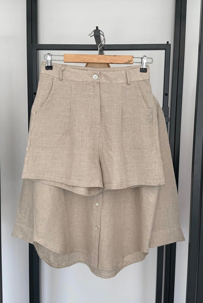 Beige Linen Shirt & Shorts Co-ord Set