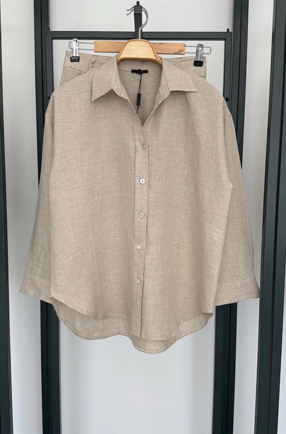 Beige Linen Shirt & Shorts Co-ord Set
