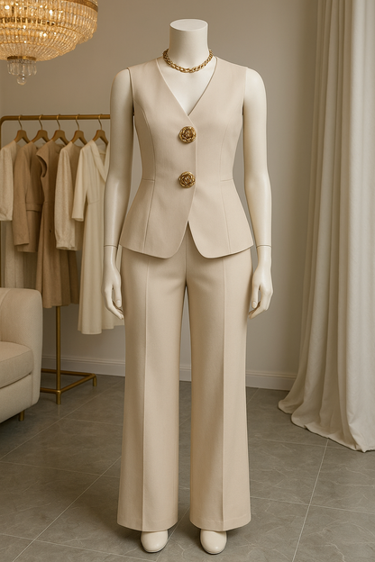 Beige Waistcoat and Flared Trouser Set