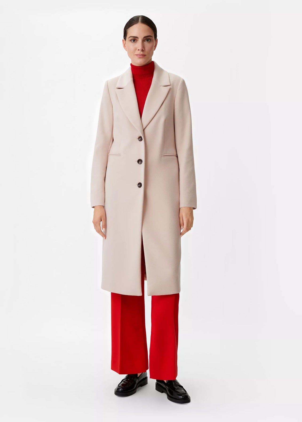 Beige Wool Blend Longline Overcoat