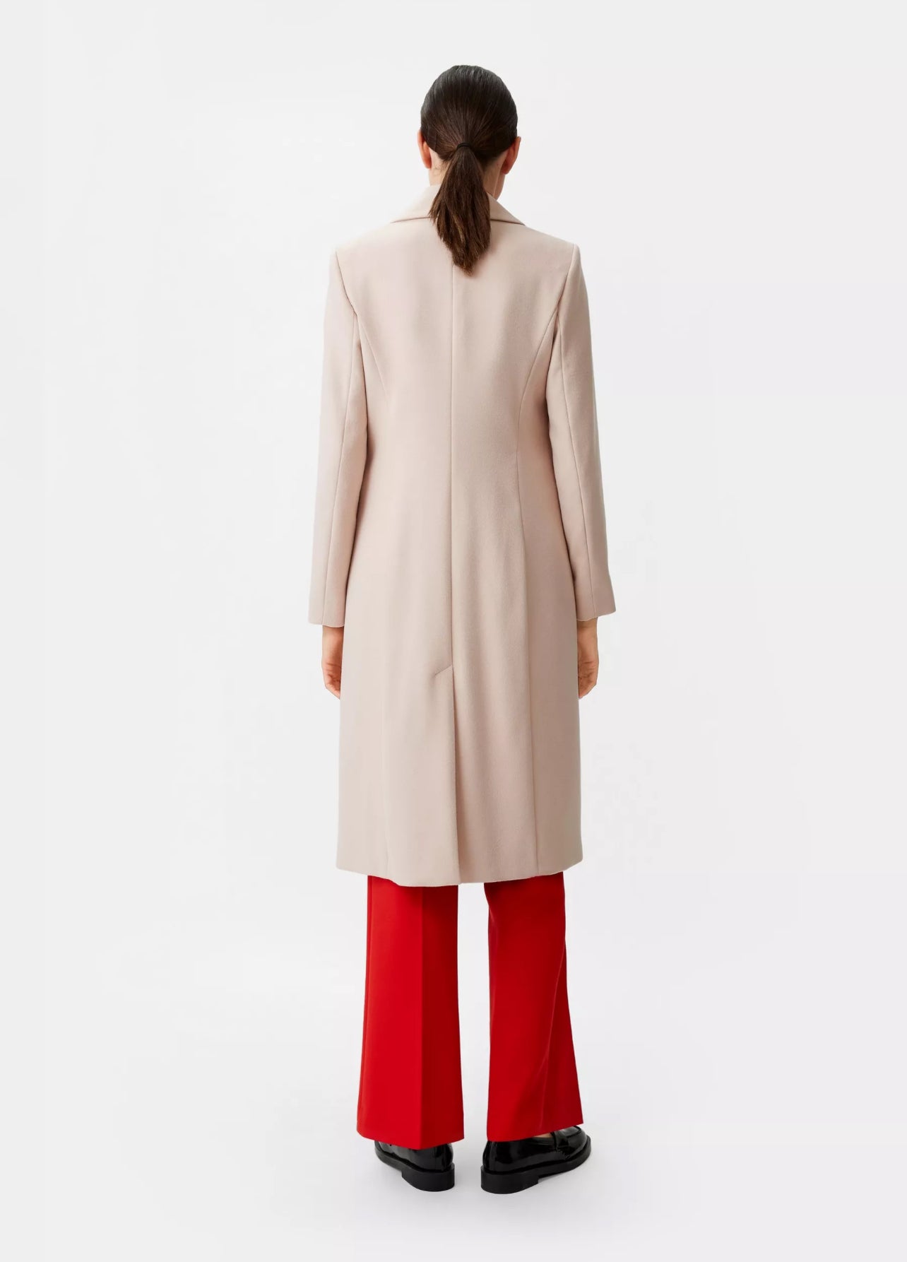 Beige Wool Blend Longline Overcoat