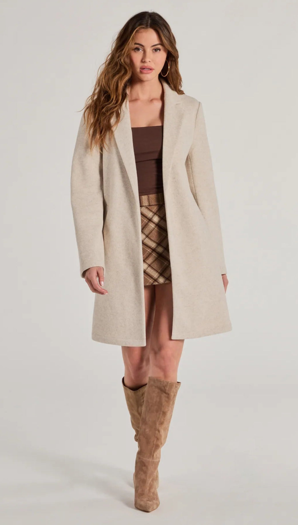 Beige Woollen Single Breasted Overcoat