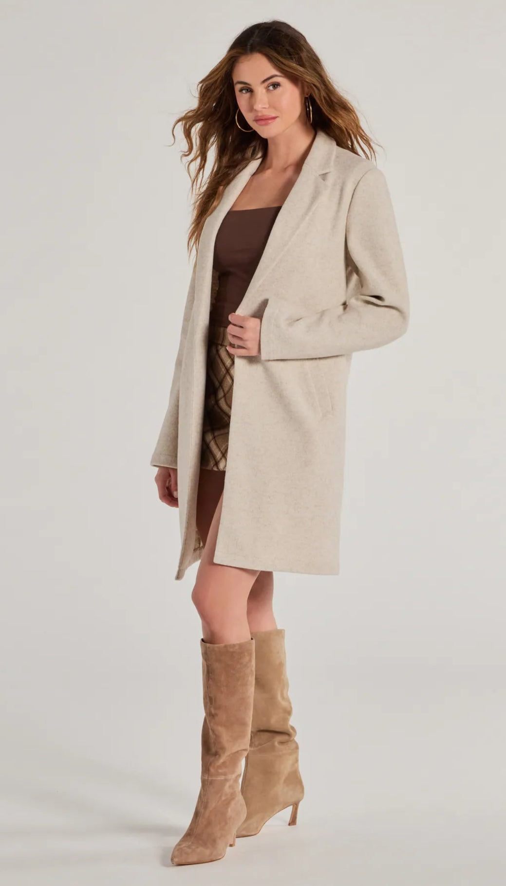 Beige Woollen Single Breasted Overcoat