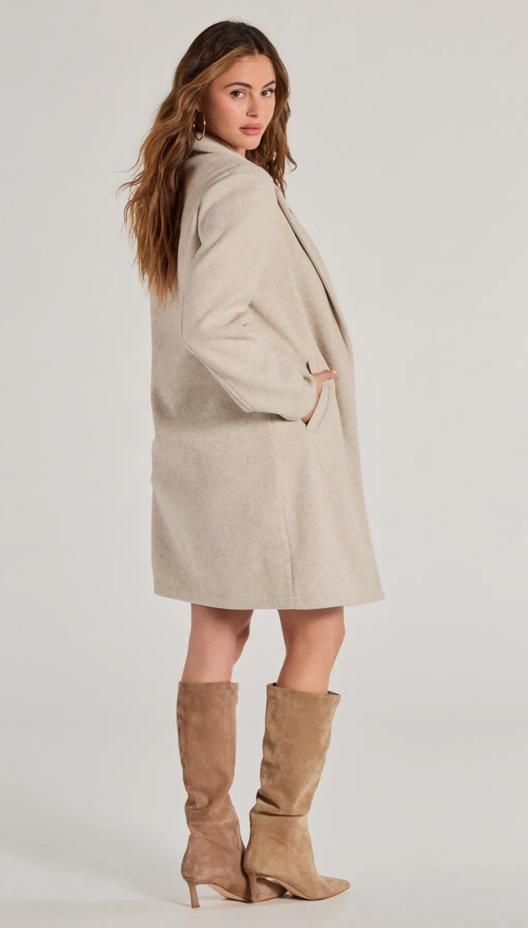 Beige Woollen Single Breasted Overcoat