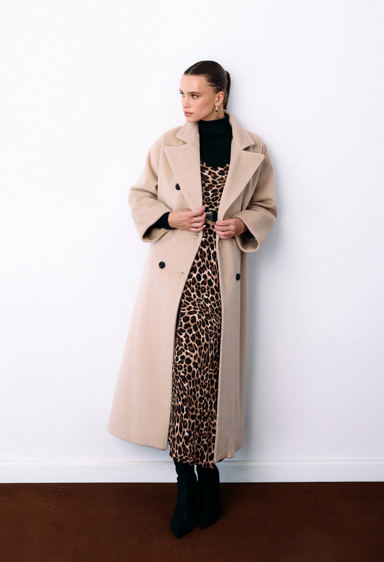 Beige Double Breasted Woollen Overcoat