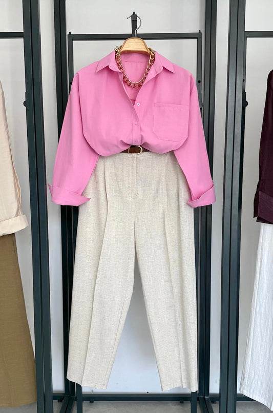 Beige and Pink Shirt Co-ord Set