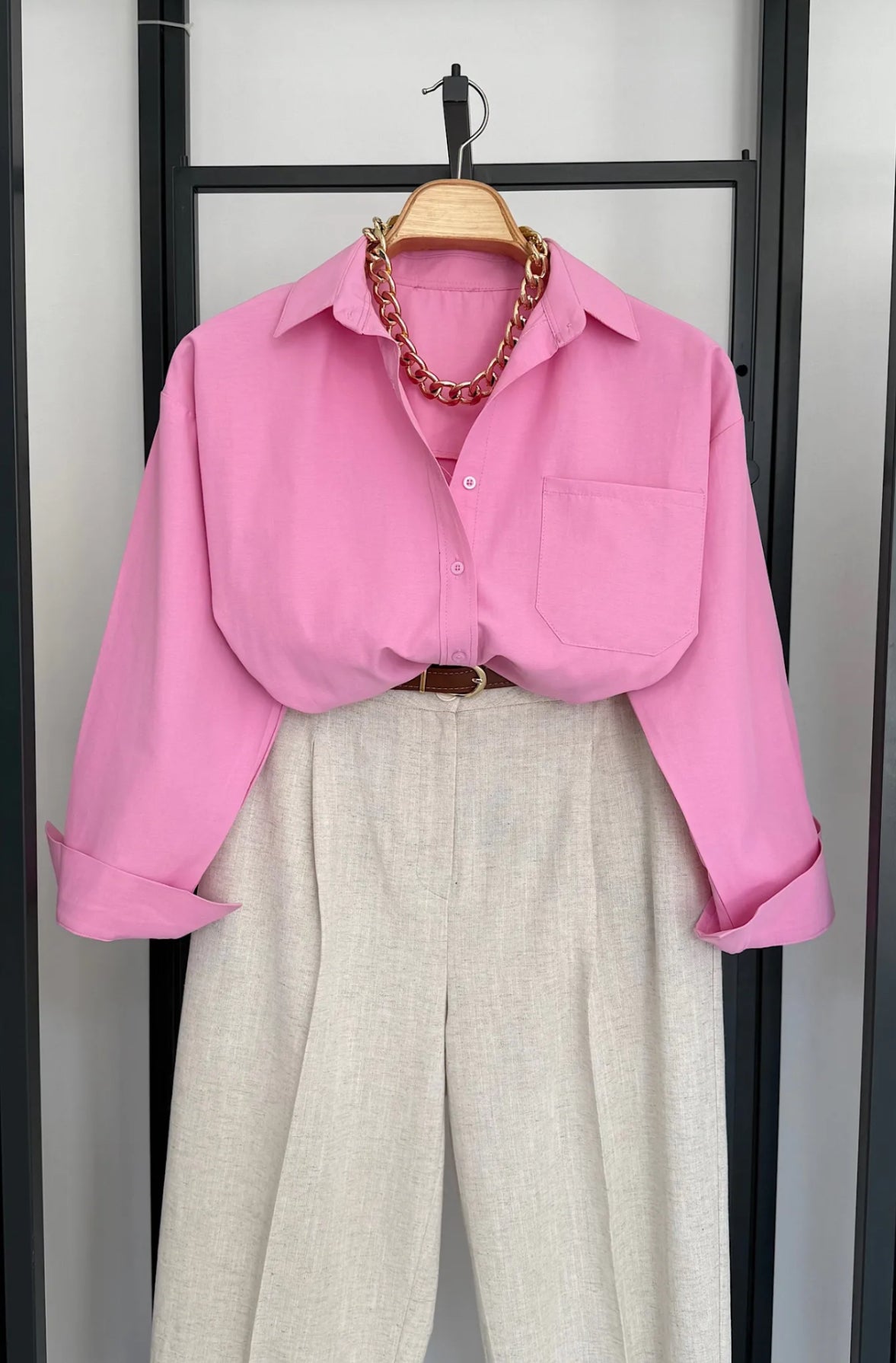 Beige and Pink Shirt Co-ord Set