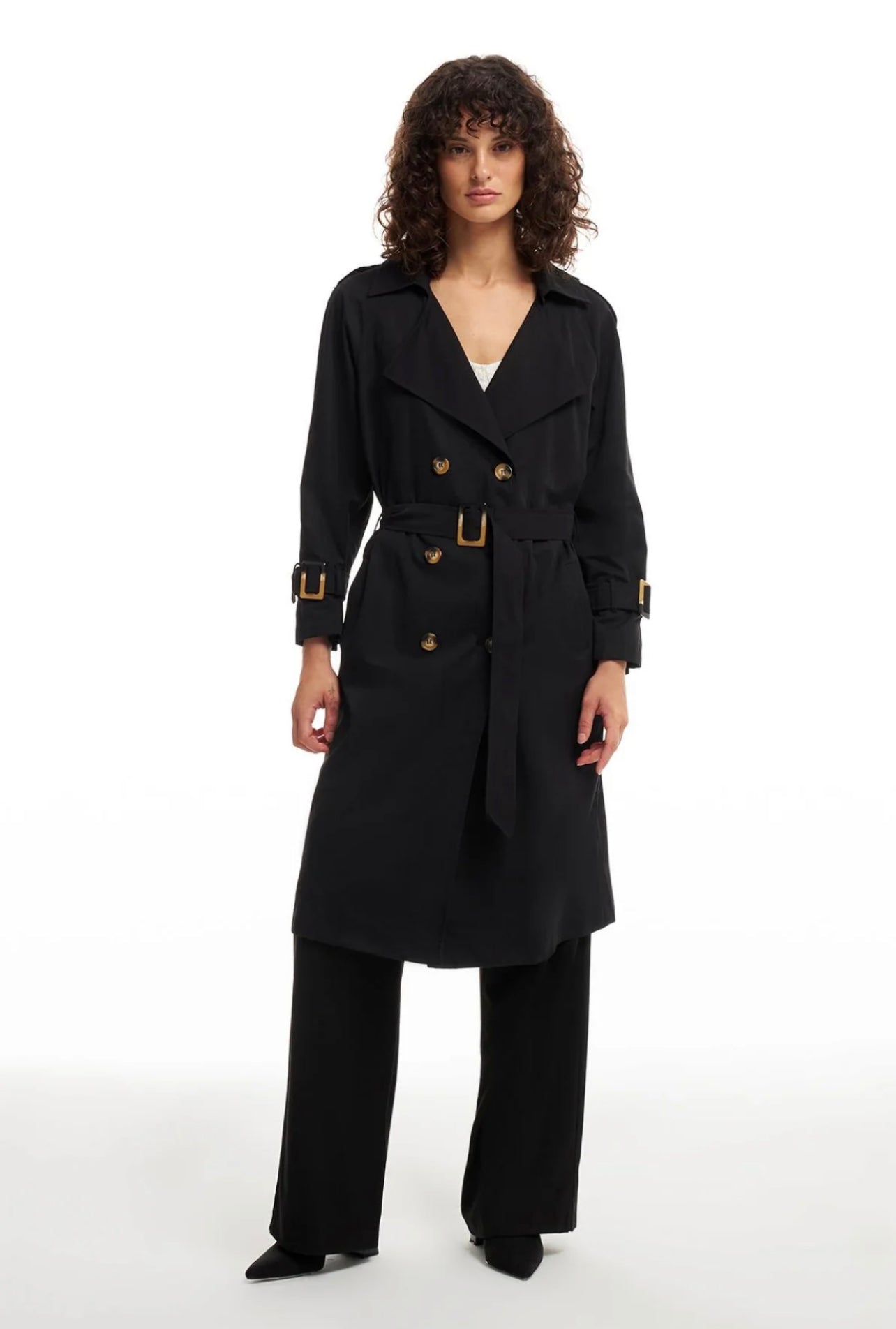 Belted Epaulettes Black Trench Coat
