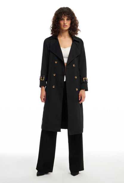 Belted Epaulettes Black Trench Coat