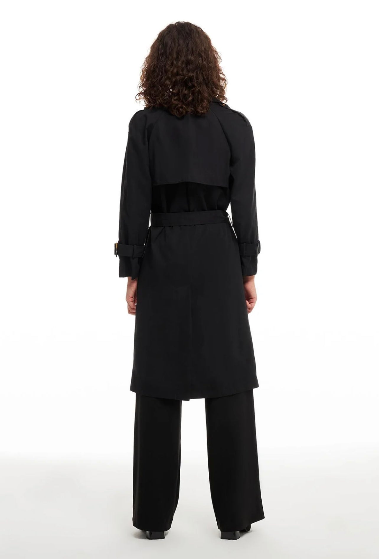 Belted Epaulettes Black Trench Coat