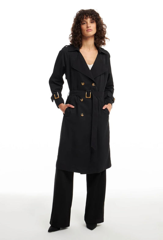 Belted Epaulettes Black Trench Coat