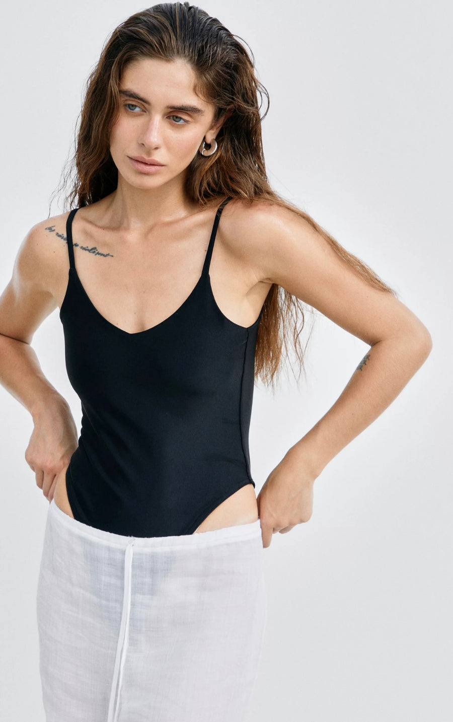 Black V-neck Strap Bodysuit - Kochila Couture