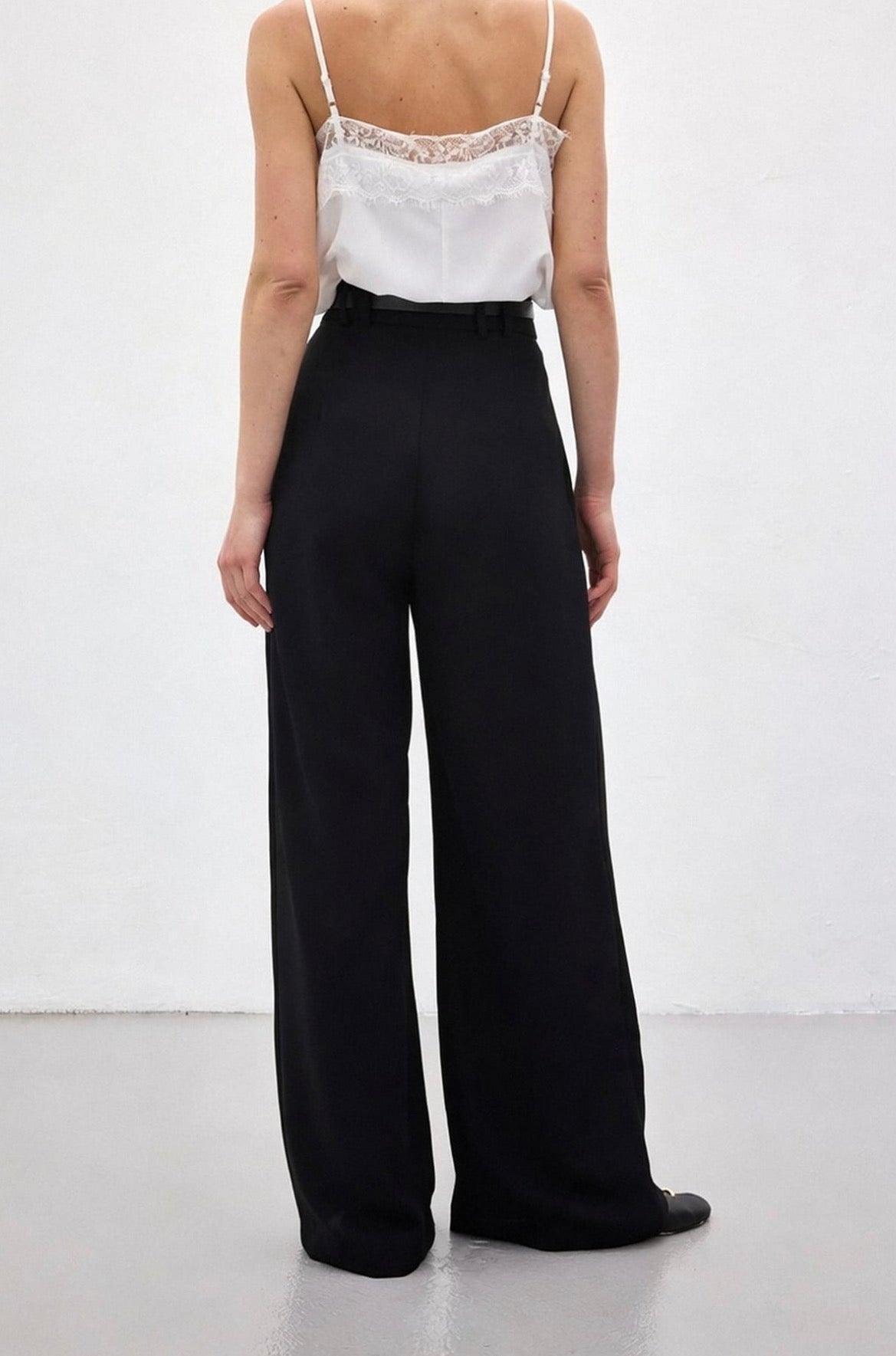 Back view of black tailored trousers straight fit women formal wear Kochila Couture