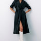 Black Belted Leather Trench Coat