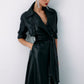 Black Belted Leather Trench Coat