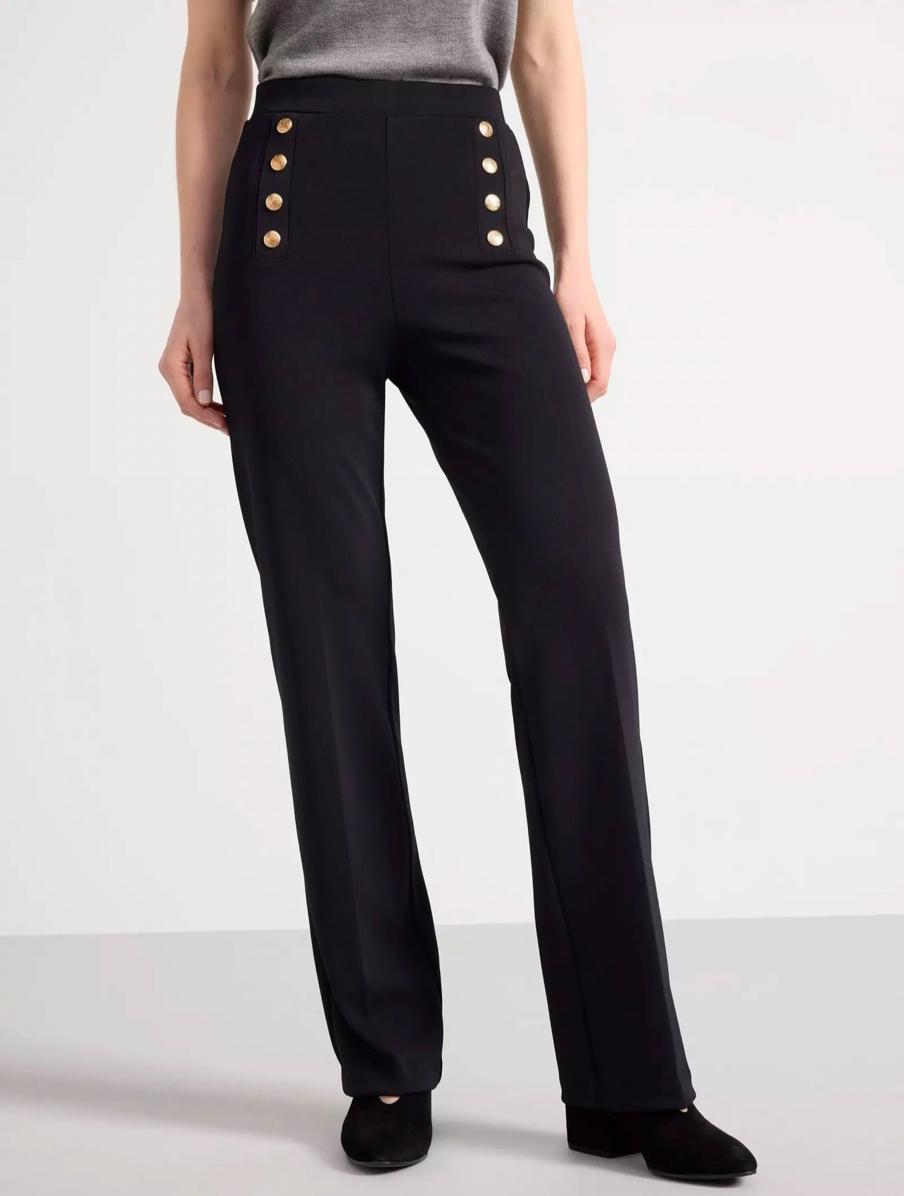 Black Button Front Straight Trousers