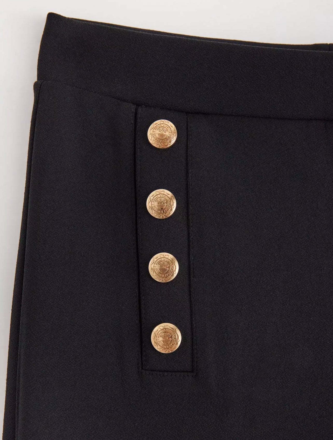 Black Button Front Straight Trousers