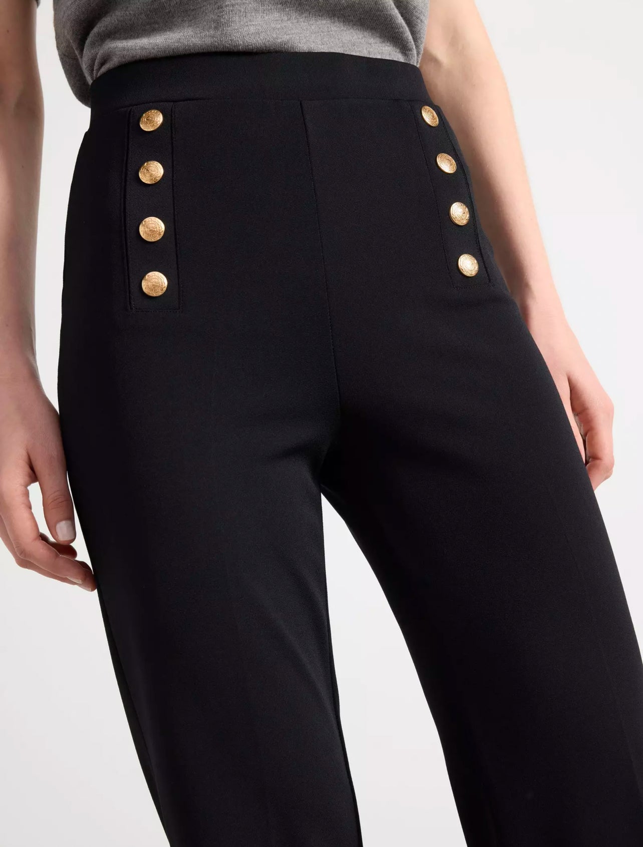 Black Button Front Straight Trousers