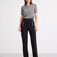 Black Button Front Straight Trousers