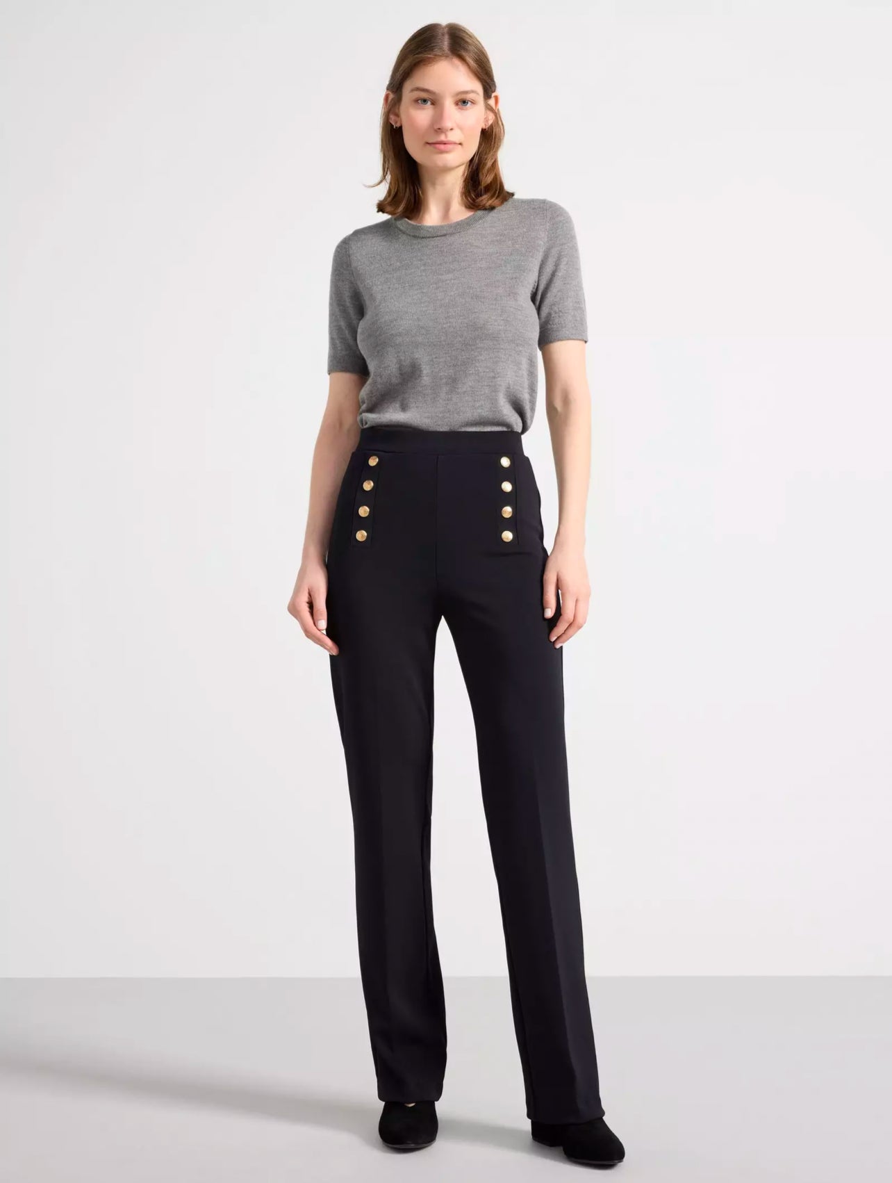 Black Button Front Straight Trousers