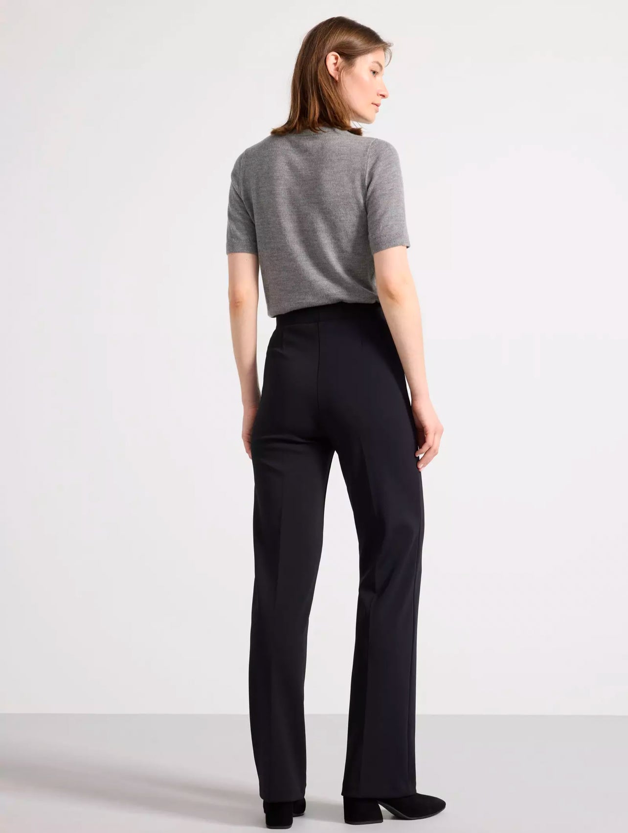 Black Button Front Straight Trousers