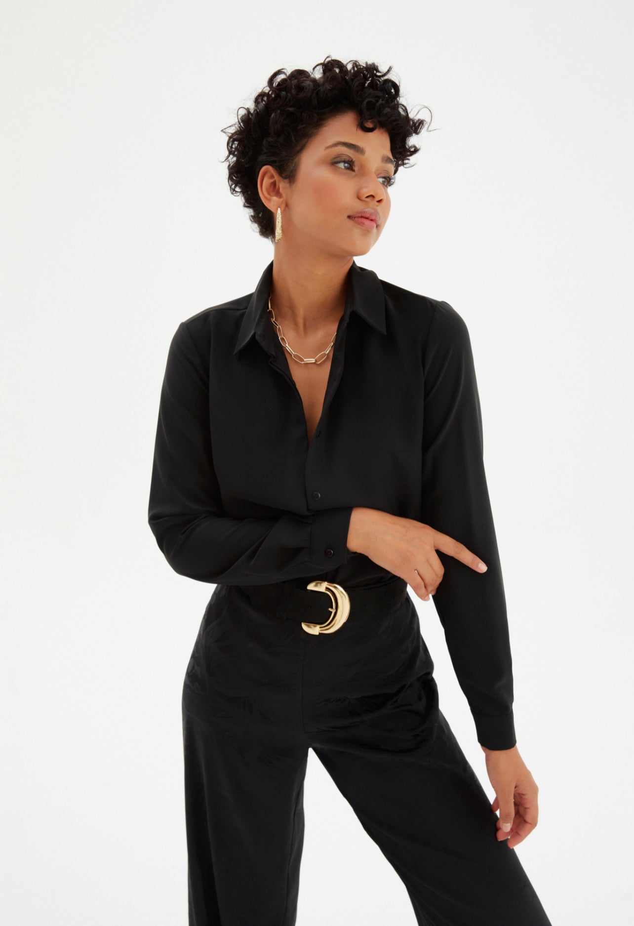 Black Concealed Button Classic Shirt