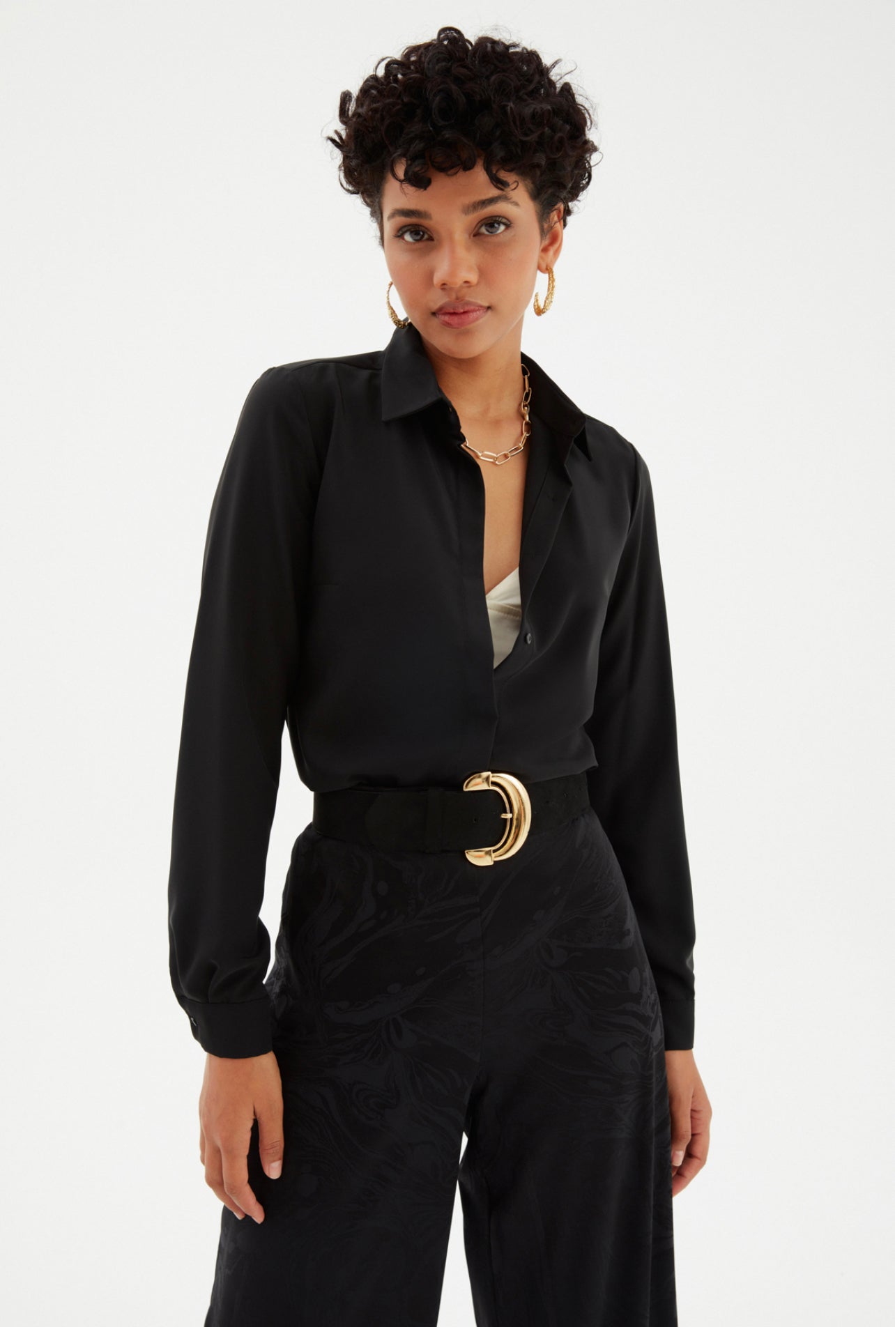 Black Concealed Button Classic Shirt