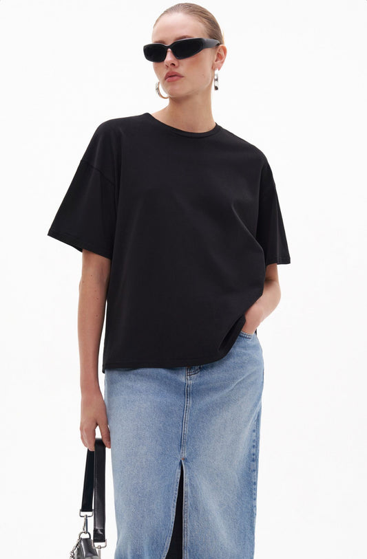 Black Cotton Oversized Solid Tshirt
