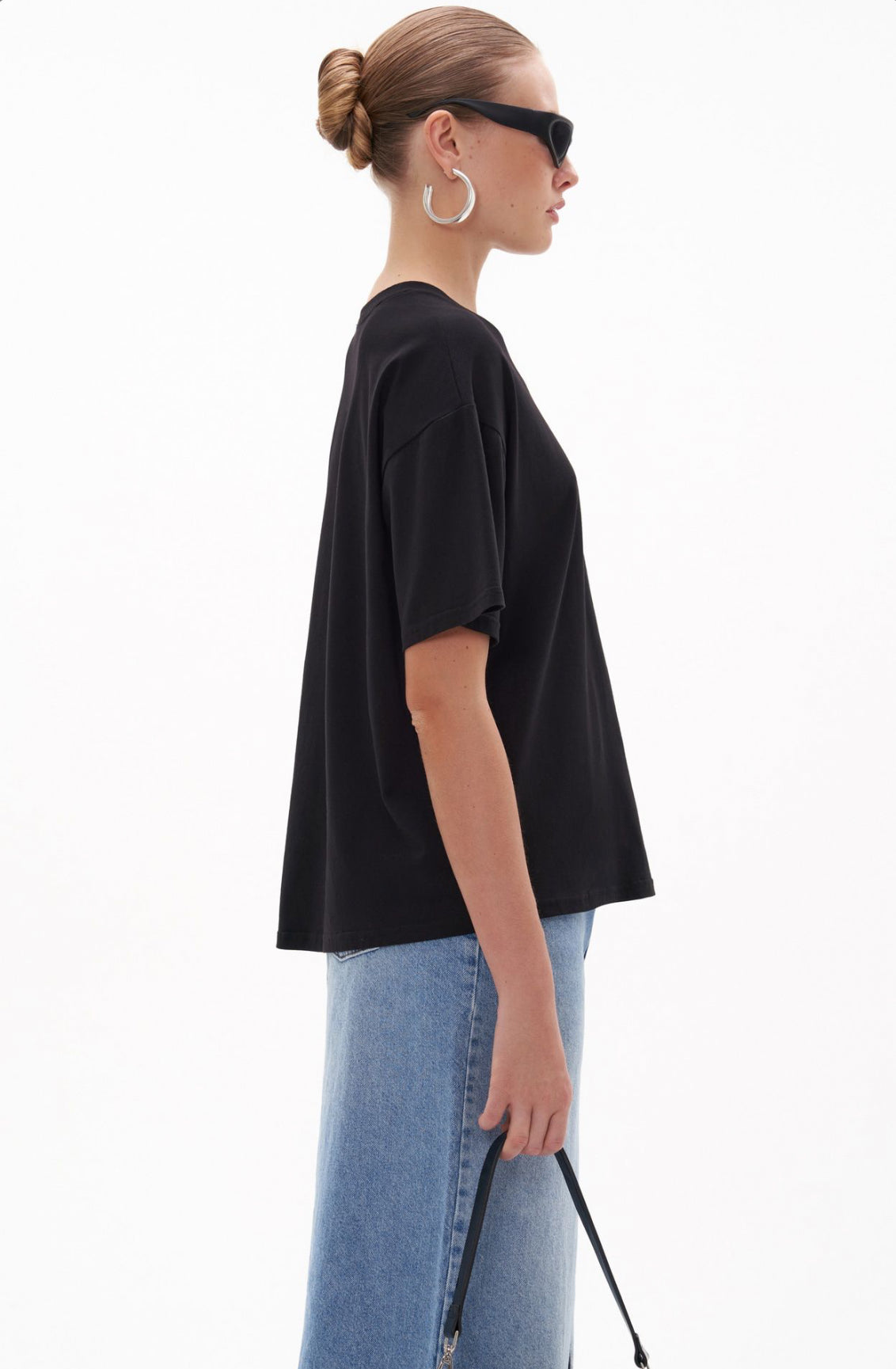 Black Cotton Oversized Solid Tshirt