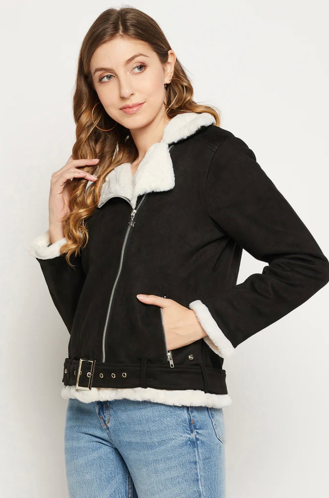 Black Faux Suede Fur Jacket