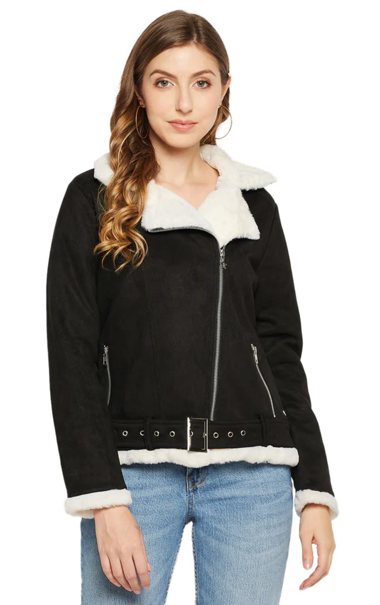 Black Faux Suede Fur Jacket