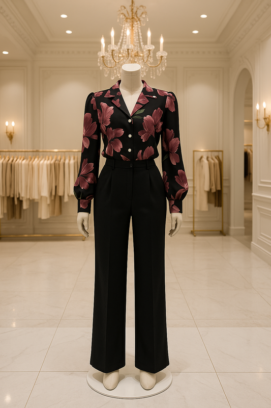 Black Floral Shirt and Trouser Set