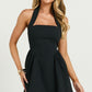 Black Halter Neck Flared Mini Dress