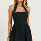 Black Halter Neck Flared Mini Dress