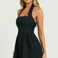 Black Halter Neck Flared Mini Dress