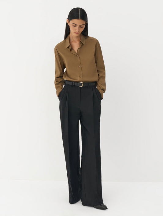 Black High Waisted Pleated Trouser