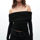 Black Knitted Off Shoulder Full Sleeves Top