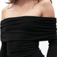 Black Knitted Off Shoulder Full Sleeves Top