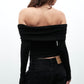 Black Knitted Off Shoulder Full Sleeves Top