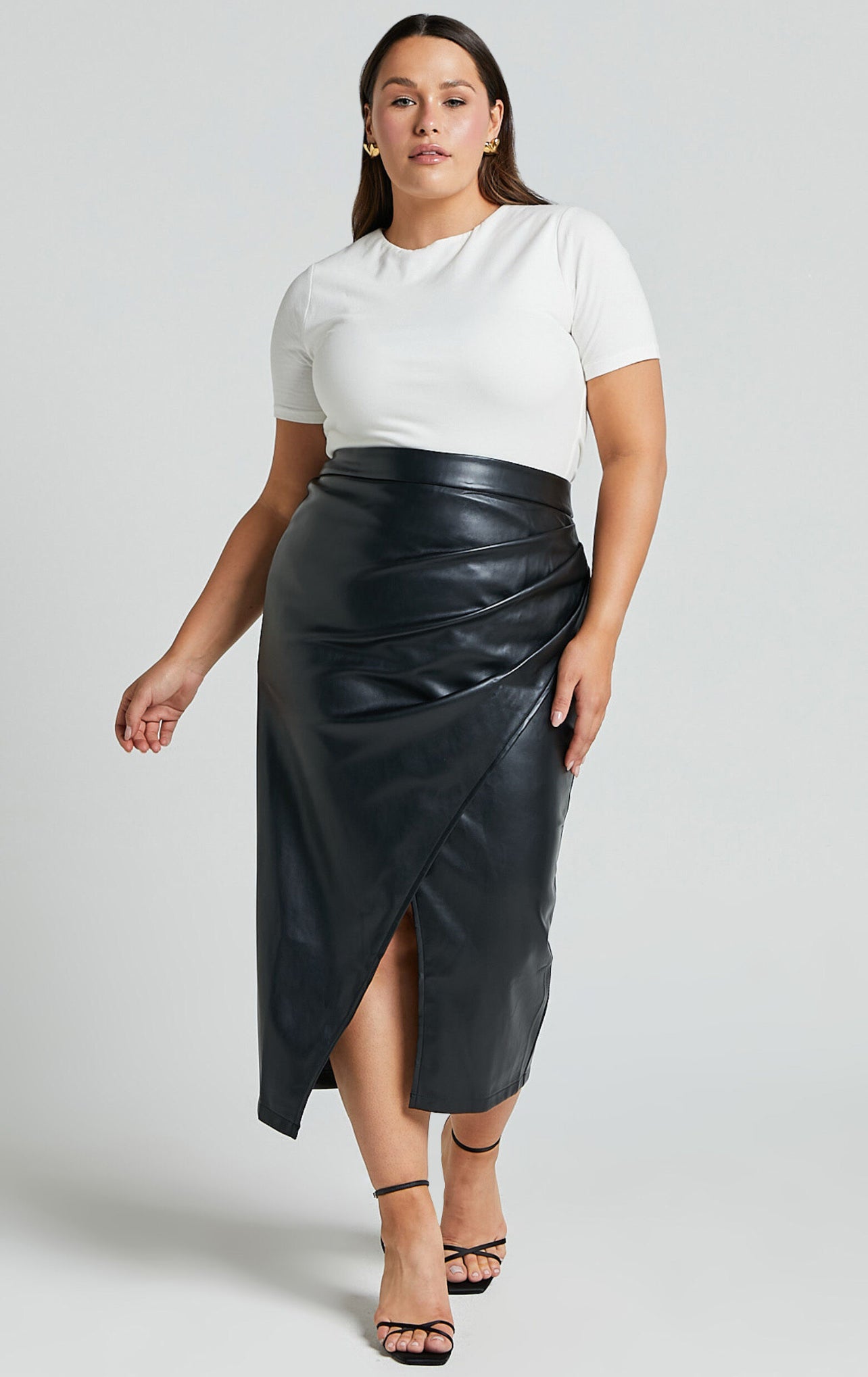 Black Leather Split Midi Skirt