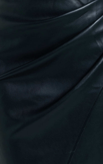 Black Leather Split Midi Skirt