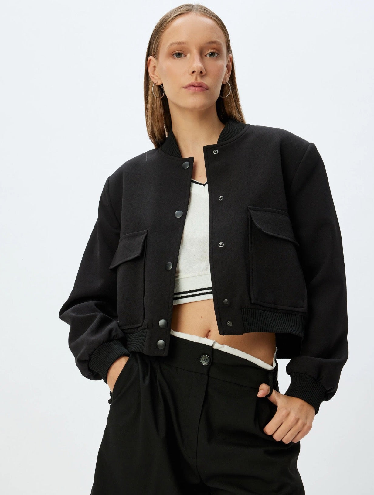 Black Pocket Detail Bomber Jacket