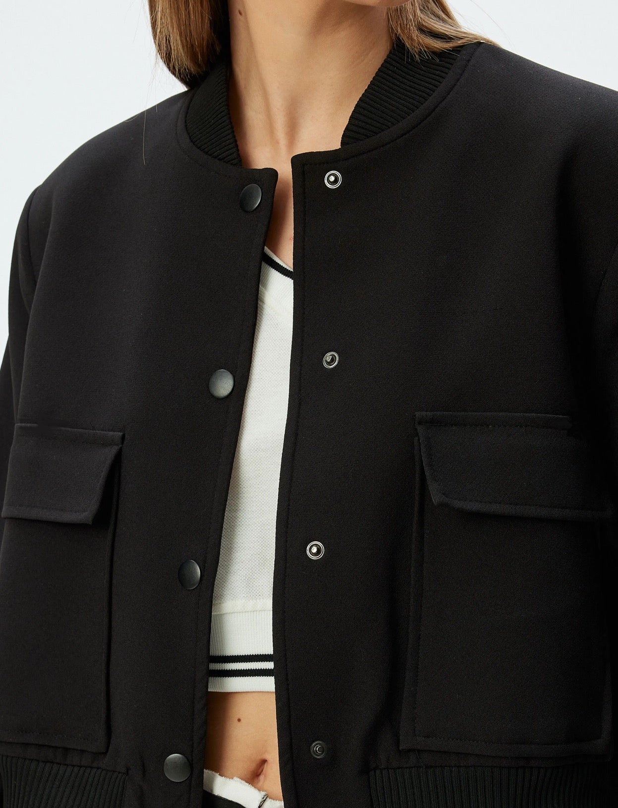 Black Pocket Detail Bomber Jacket