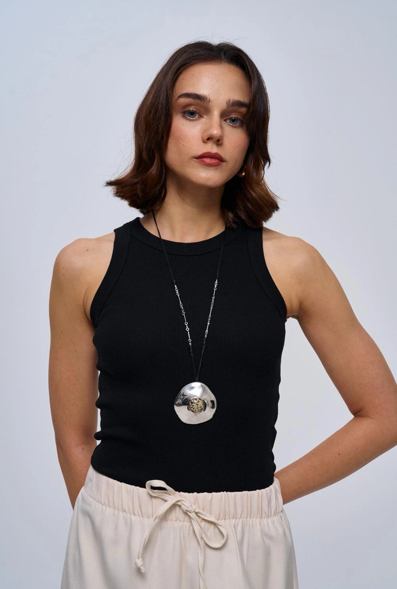 Black Ribbed Cotton Vest Top