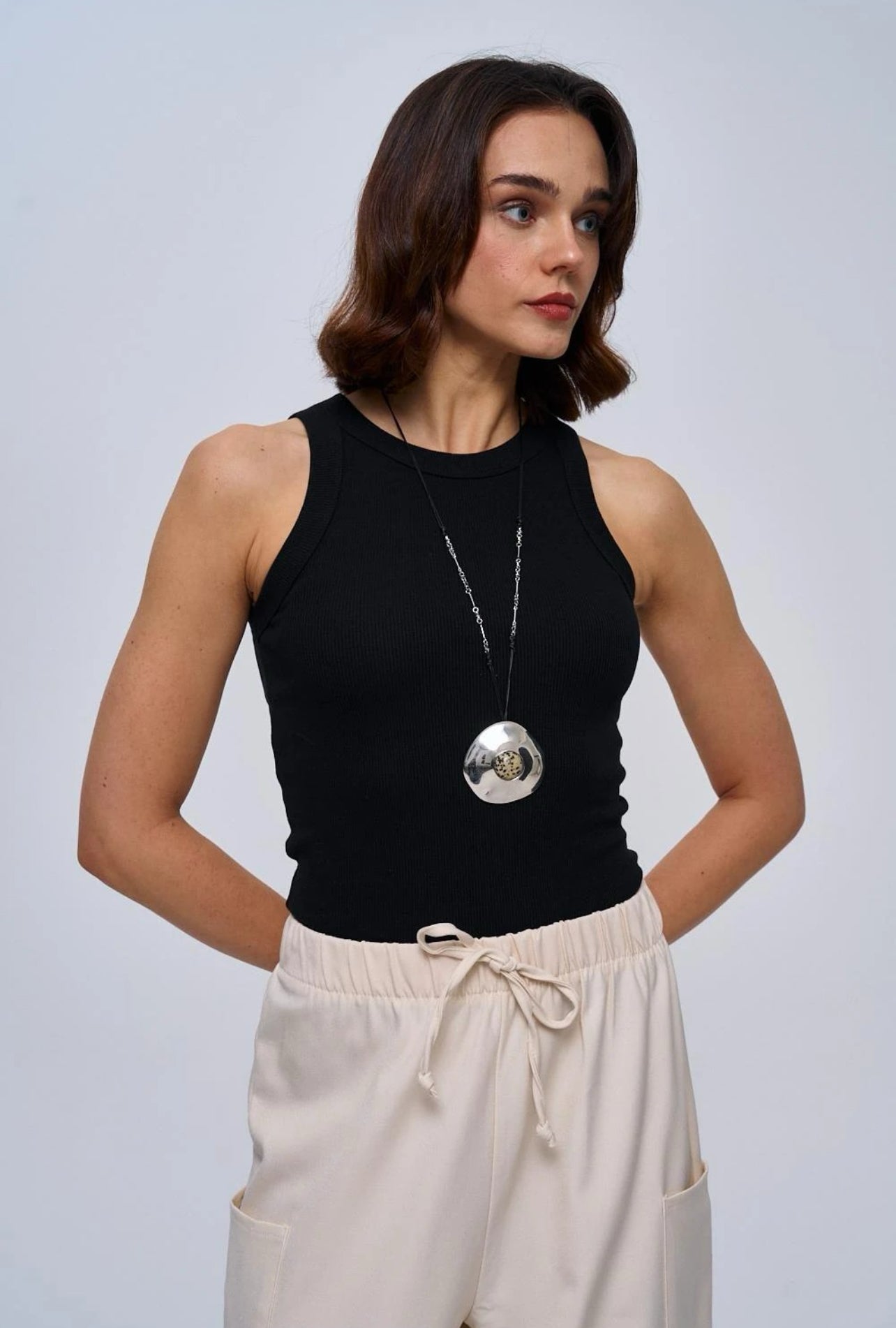 Black Ribbed Cotton Vest Top