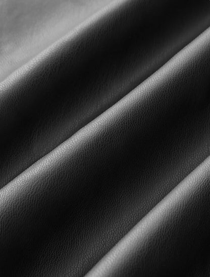 Black Ruched Slit Leather Midi Skirt