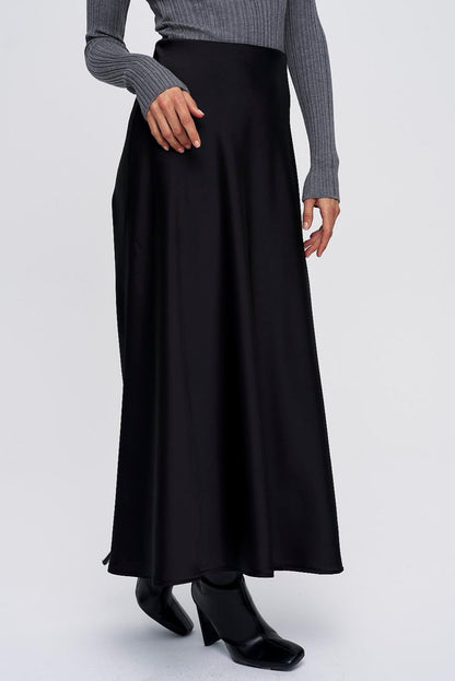 Black Satin A-line Mermaid Skirt