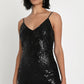 Black Sequined V-neck Mini Dress