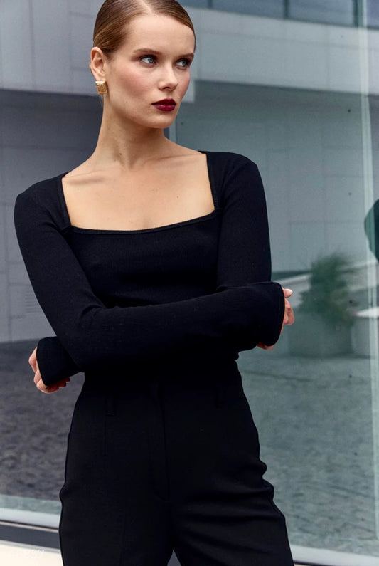 Black Square Neck Full Sleeve Top